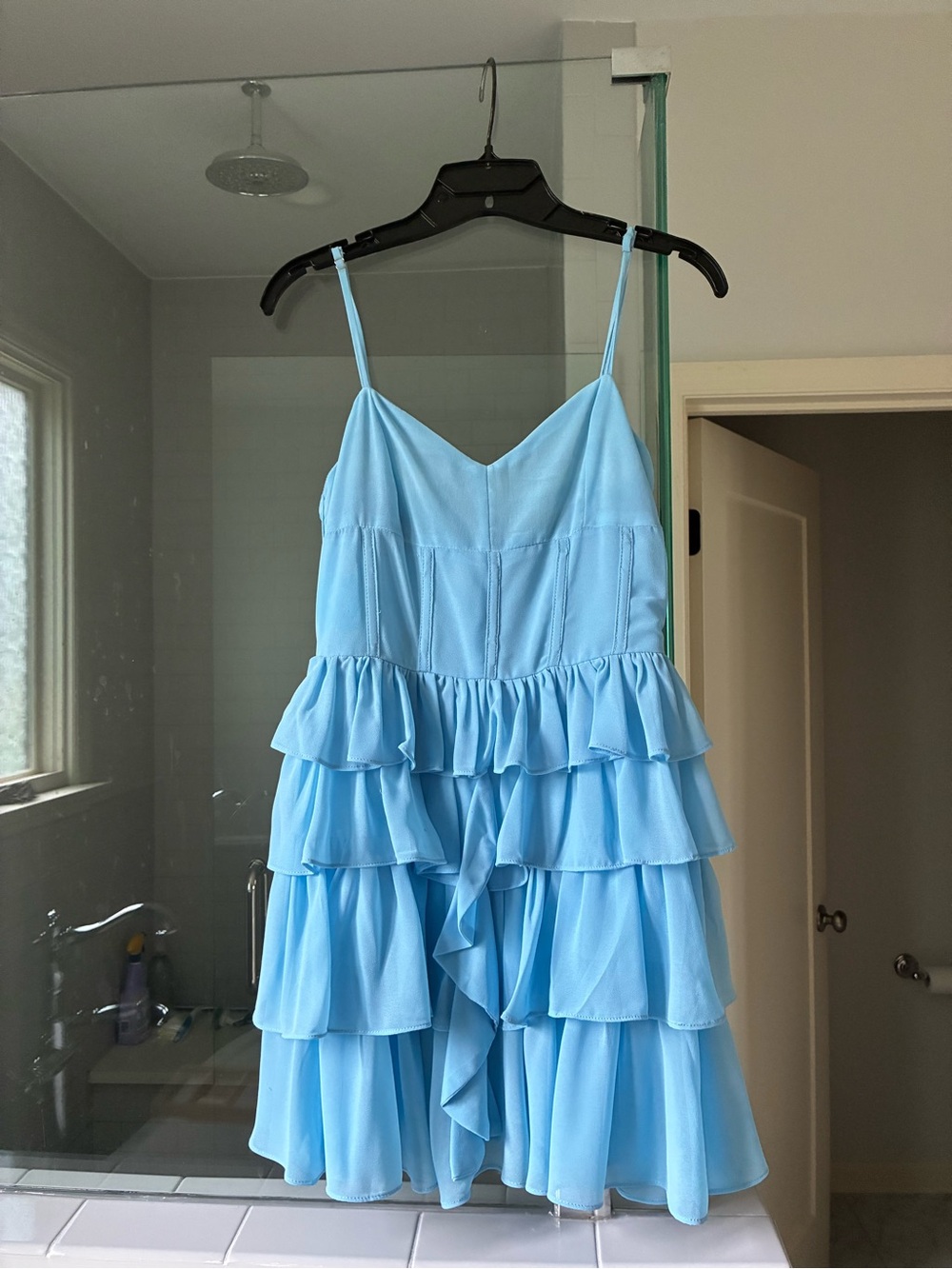 Light Blue Ruffle Tiered Dress